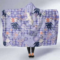 Purple Palaka Crane and Flowers Hooded Blanket Japan Heritage Spirit LT9 One Size Purple - Polynesian Pride