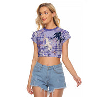 Purple Palaka Crane and Flowers Raglan Cropped T Shirt Japan Heritage Spirit - Polynesian Pride