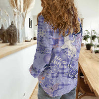 Purple Palaka Crane and Flowers Women Casual Shirt Japan Heritage Spirit LT9 - Polynesian Pride