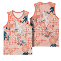 Red Palaka Crane and Flowers Basketball Jersey Japan Heritage Spirit - Polynesian Pride