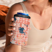 Red Palaka Crane and Flowers 4 in 1 Can Cooler Tumbler Japan Heritage Spirit - Polynesian Pride