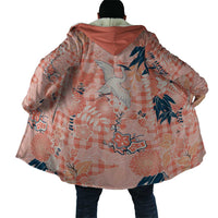 Red Palaka Crane and Flowers Cloak Japan Heritage Spirit - Polynesian Pride