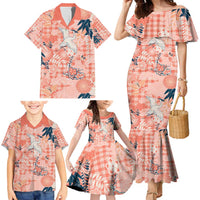 Red Palaka Crane and Flowers Family Matching Mermaid Dress and Hawaiian Shirt Japan Heritage Spirit LT9 - Polynesian Pride