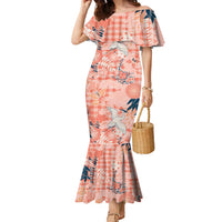 Red Palaka Crane and Flowers Family Matching Mermaid Dress and Hawaiian Shirt Japan Heritage Spirit LT9 Mom's Dress Red - Polynesian Pride
