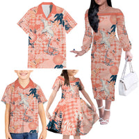 Red Palaka Crane and Flowers Family Matching Off The Shoulder Long Sleeve Dress and Hawaiian Shirt Japan Heritage Spirit LT9 - Polynesian Pride