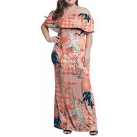 Red Palaka Crane and Flowers Family Matching Off Shoulder Maxi Dress and Hawaiian Shirt Japan Heritage Spirit LT9 Mom's Dress Red - Polynesian Pride