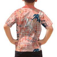 Red Palaka Crane and Flowers Family Matching Off Shoulder Short Dress and Hawaiian Shirt Japan Heritage Spirit LT9 - Polynesian Pride