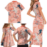 Red Palaka Crane and Flowers Family Matching Short Sleeve Bodycon Dress and Hawaiian Shirt Japan Heritage Spirit LT9 - Polynesian Pride