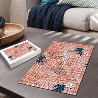 Red Palaka Crane and Flowers Puzzle Japan Heritage Spirit - Polynesian Pride
