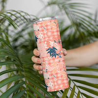 Red Palaka Crane and Flowers Skinny Tumbler Japan Heritage Spirit - Polynesian Pride