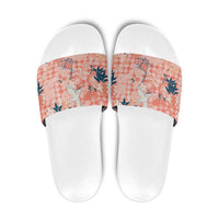 Red Palaka Crane and Flowers Slide Sandals Japan Heritage Spirit - Polynesian Pride