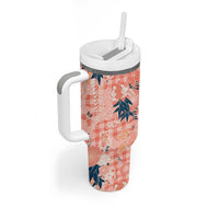Red Palaka Crane and Flowers Tumbler With Handle Japan Heritage Spirit - Polynesian Pride