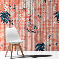 Red Palaka Crane and Flowers Window Curtain Japan Heritage Spirit - Polynesian Pride