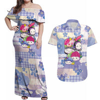 Personalized Japanese Kawaii Sushi Couples Matching Off Shoulder Maxi Dress and Hawaiian Shirt Blue Wagara Palaka This Is How I Roll