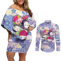 Personalized Japanese Kawaii Sushi Couples Matching Off Shoulder Short Dress and Long Sleeve Button Shirt Blue Wagara Palaka This Is How I Roll