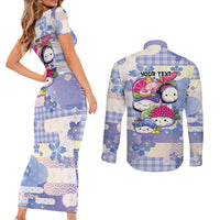 Personalized Japanese Kawaii Sushi Couples Matching Short Sleeve Bodycon Dress and Long Sleeve Button Shirt Blue Wagara Palaka This Is How I Roll
