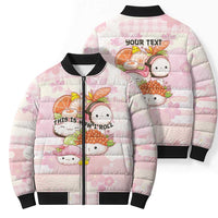 Personalized Japanese Kawaii Sushi Bomber Puffer Jacket Pink Wagara Palaka This Is How I Roll