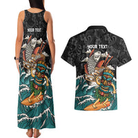 Personalized Japanese Koi Fish Ramen Couples Matching Tank Maxi Dress and Hawaiian Shirt Tiki Surfing Wagara Hibiscus Pattern