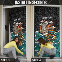 Personalized Japanese Koi Fish Ramen Door Cover Tiki Surfing Wagara Hibiscus Pattern