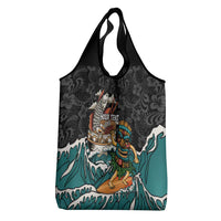 Personalized Japanese Koi Fish Ramen Grocery Bag Tiki Surfing Wagara Hibiscus Pattern