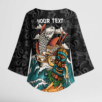 Personalized Japanese Koi Fish Ramen Kimono Sleeve Blouse Tiki Surfing Wagara Hibiscus Pattern