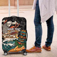 Personalized Japanese Koi Fish Ramen Luggage Cover Tiki Surfing Wagara Hibiscus Pattern