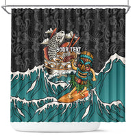 Personalized Japanese Koi Fish Ramen Shower Curtain Tiki Surfing Wagara Hibiscus Pattern