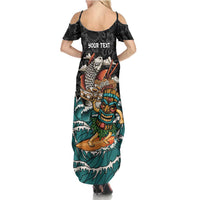 Personalized Japanese Koi Fish Ramen Summer Maxi Dress Tiki Surfing Wagara Hibiscus Pattern