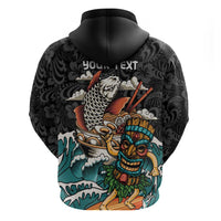 Personalized Japanese Koi Fish Ramen Zip Hoodie Tiki Surfing Wagara Hibiscus Pattern