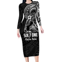 Black Guam Latte Stone Tribal Tattoo Family Matching Long Sleeve Bodycon Dress and Hawaiian Shirt Hafa Adai Six 7 One LT9 Mom's Dress Black - Polynesian Pride