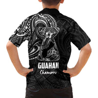 Black Guam Latte Stone Tribal Tattoo Family Matching Off The Shoulder Long Sleeve Dress and Hawaiian Shirt Hafa Adai Six 7 One