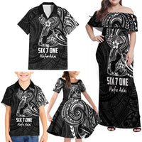 Black Guam Latte Stone Tribal Tattoo Family Matching Off Shoulder Maxi Dress and Hawaiian Shirt Hafa Adai Six 7 One