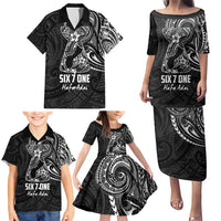 Black Guam Latte Stone Tribal Tattoo Family Matching Puletasi and Hawaiian Shirt Hafa Adai Six 7 One