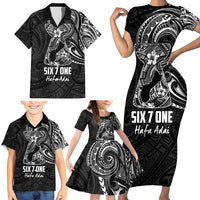 Black Guam Latte Stone Tribal Tattoo Family Matching Short Sleeve Bodycon Dress and Hawaiian Shirt Hafa Adai Six 7 One LT9 - Polynesian Pride