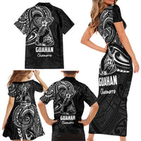 Black Guam Latte Stone Tribal Tattoo Family Matching Short Sleeve Bodycon Dress and Hawaiian Shirt Hafa Adai Six 7 One LT9 - Polynesian Pride