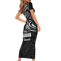 Black Guam Latte Stone Tribal Tattoo Short Sleeve Bodycon Dress Hafa Adai Six 7 One LT9 - Polynesian Pride