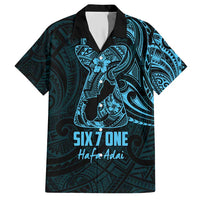 Blue Guam Latte Stone Tribal Tattoo Family Matching Short Sleeve Bodycon Dress and Hawaiian Shirt Hafa Adai Six 7 One LT9 Dad's Shirt - Short Sleeve Blue - Polynesian Pride