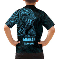 Blue Guam Latte Stone Tribal Tattoo Family Matching Tank Maxi Dress and Hawaiian Shirt Hafa Adai Six 7 One LT9 - Polynesian Pride