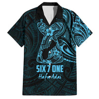 Blue Guam Latte Stone Tribal Tattoo Family Matching Tank Maxi Dress and Hawaiian Shirt Hafa Adai Six 7 One LT9 Dad's Shirt - Short Sleeve Blue - Polynesian Pride