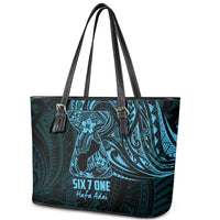 Blue Guam Latte Stone Tribal Tattoo Leather Tote Bag Hafa Adai Six 7 One LT9 - Polynesian Pride