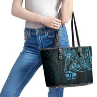 Blue Guam Latte Stone Tribal Tattoo Leather Tote Bag Hafa Adai Six 7 One LT9 - Polynesian Pride