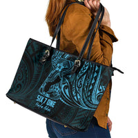 Blue Guam Latte Stone Tribal Tattoo Leather Tote Bag Hafa Adai Six 7 One LT9 - Polynesian Pride