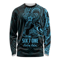 Blue Guam Latte Stone Tribal Tattoo Long Sleeve Shirt Hafa Adai Six 7 One