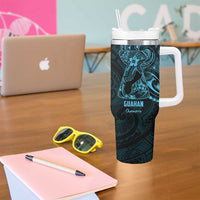 Blue Guam Latte Stone Tribal Tattoo Tumbler With Handle Hafa Adai Six 7 One LT9 - Polynesian Pride