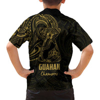 Gold Guam Latte Stone Tribal Tattoo Family Matching Long Sleeve Bodycon Dress and Hawaiian Shirt Hafa Adai Six 7 One LT9 - Polynesian Pride