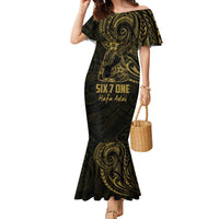 Gold Guam Latte Stone Tribal Tattoo Family Matching Mermaid Dress and Hawaiian Shirt Hafa Adai Six 7 One LT9 Mom's Dress Gold - Polynesian Pride