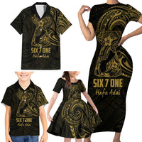 Gold Guam Latte Stone Tribal Tattoo Family Matching Short Sleeve Bodycon Dress and Hawaiian Shirt Hafa Adai Six 7 One LT9 - Polynesian Pride