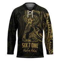Gold Guam Latte Stone Tribal Tattoo Hockey Jersey Hafa Adai Six 7 One - Polynesian Pride