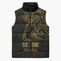 Gold Guam Latte Stone Tribal Tattoo Sleeveless Puffer Jacket Hafa Adai Six 7 One LT9 Unisex Gold - Polynesian Pride