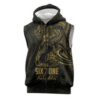 Gold Guam Latte Stone Tribal Tattoo Sleeveless Zip Hoodie Hafa Adai Six 7 One - Polynesian Pride
